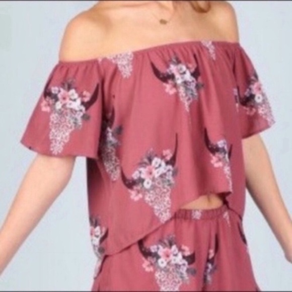 Altar'd State Tops - Altar'd State Boho Cow Off The Shoulder Blouse